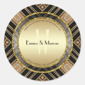 Art Deco Black Gold Geometry Wedding Special Event ラウンドシール (正面)