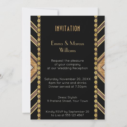 Art Deco Black Gold Geometry Wedding Special Event 招待状 (裏面)
