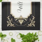 Art Deco Black & Gold Ornate Frame  キッチンタオル (折り畳み)