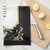 Art Deco Black & Gold Ornate Frame  キッチンタオル (四つ折り)