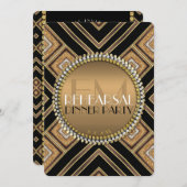 Art Deco Black Gold Wedding Rehearsal Dinner Party 招待状 (正面/裏面)