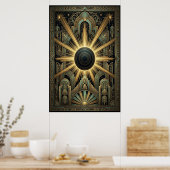 Art Deco Black Hole Celestial Poster | Gold Teal ポスター (キッチン)