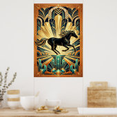 Art Deco Black Horse Cactus Palace Gold Teal Poste ポスター (キッチン)