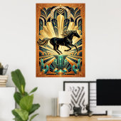 Art Deco Black Horse Cactus Palace Gold Teal Poste ポスター (ホームオフィス)