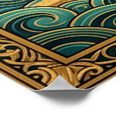 Art Deco Black Horse Statue Sunburst Teal Gold ポスター (角)