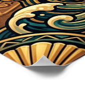 Art Deco Black Stallion Beach Waves Sunset Poster ポスター (角)