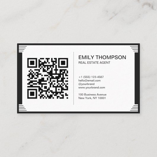 Art Deco Black White QR Code Logo Professional 予約カード (裏面)