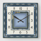 Art Deco Blue スクエア壁時計 (正面)
