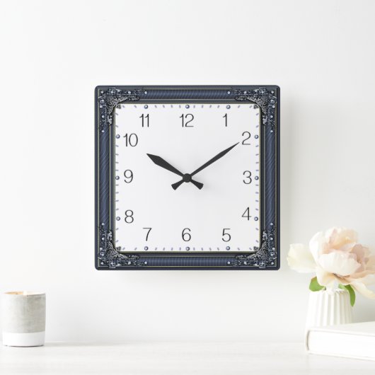 Art Deco Blue スクエア壁時計 (ホーム)