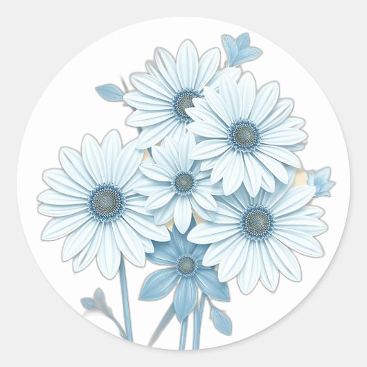 Art Deco Blue Daisy Floral Pattern ラウンドシール (正面)