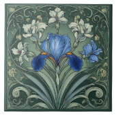  Art Deco Blue Iris Bloom Floral Motifs Botanical タイル (正面)