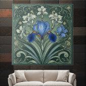  Art Deco Blue Iris Bloom Floral Motifs Botanical タイル