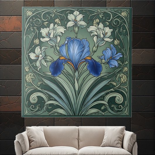  Art Deco Blue Iris Bloom Floral Motifs Botanical タイル