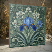  Art Deco Blue Iris Bloom Floral Motifs Botanical タイル