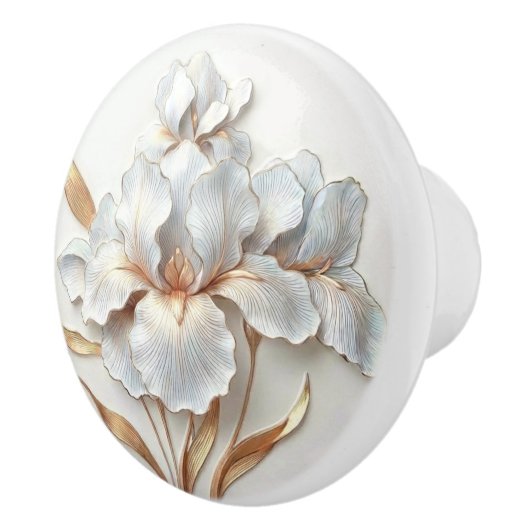  Art Deco Blue Rose Gold Stylized Lilies セラミックノブ (右)