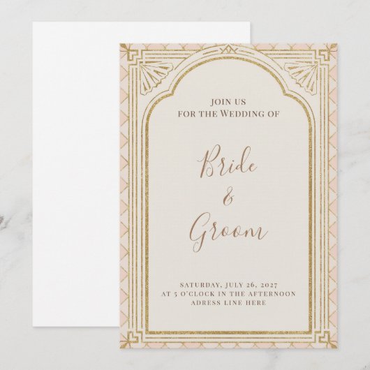 Art Deco Blush Pink Gold Arch Gatsby Elegant 1920s 招待状 (正面/裏面)