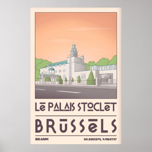 Art Deco Brussels Poster, Geometric Cityscape ポスター (正面)