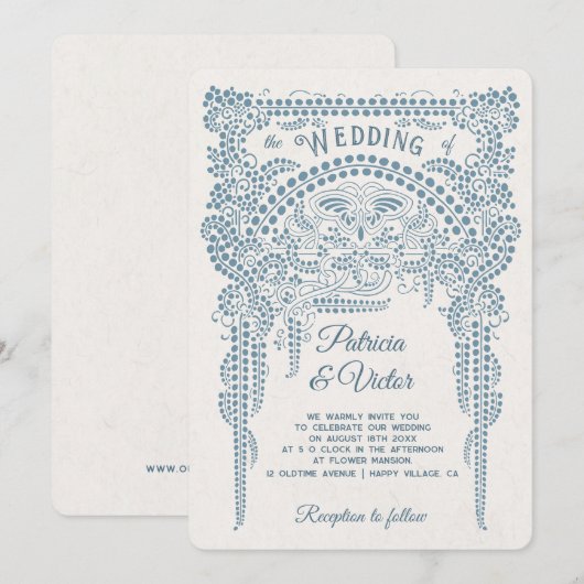 Art Deco Butterfly in Frame Wedding  Invitation 招待状 (正面/裏面)