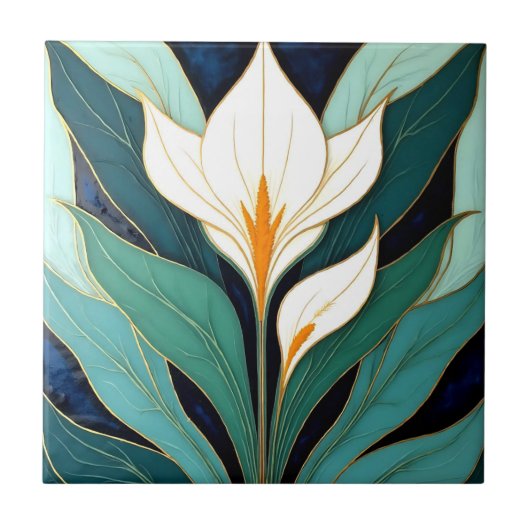 Art Deco Calla Lily Flower タイル (正面)
