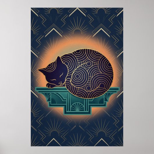 Art Deco Cat Fish Trophy Wall Art ポスター (正面)