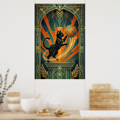 Art Deco Cat Fish Trophy Wall Art ポスター (キッチン)