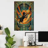 Art Deco Cat Fish Trophy Wall Art ポスター (ホームオフィス)