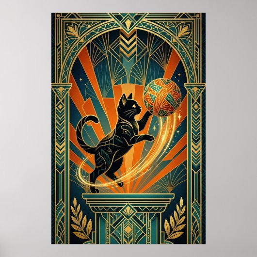 Art Deco Cat Fish Trophy Wall Art ポスター (正面)
