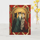 Art Deco-Cats at the opera カード (黄色い花)