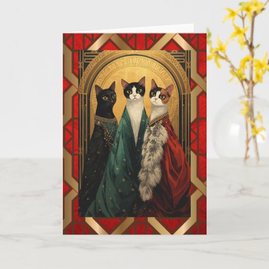 Art Deco-Cats at the opera カード (黄色い花)