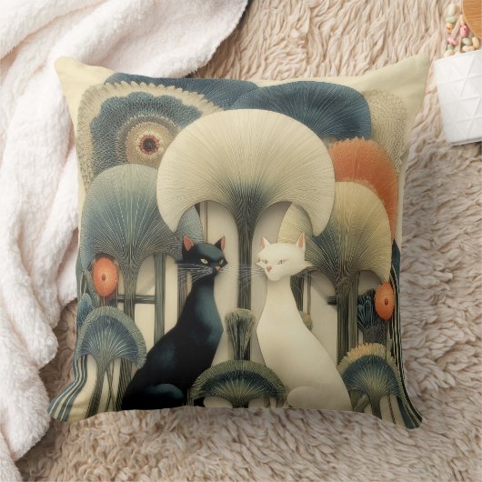 Art Deco Cats in Trees クッション (ブランケット)