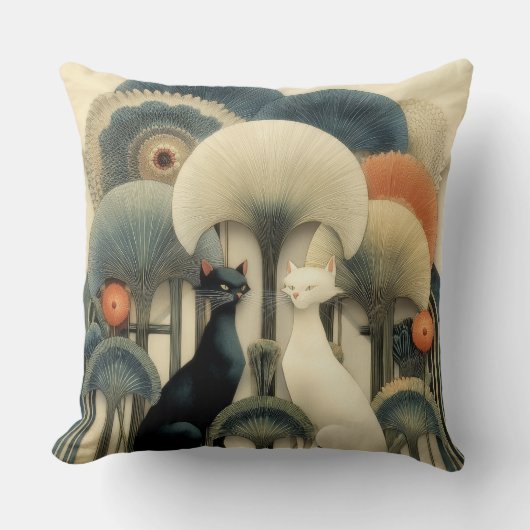 Art Deco Cats in Trees クッション (正面)
