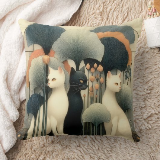 Art Deco Cats in Trees クッション (ブランケット)