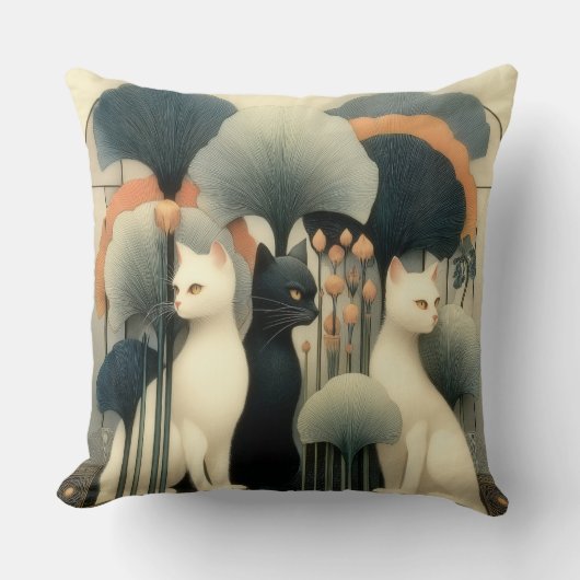 Art Deco Cats in Trees クッション (正面)