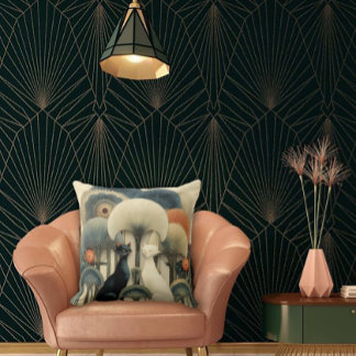 Art Deco Cats in Trees クッション