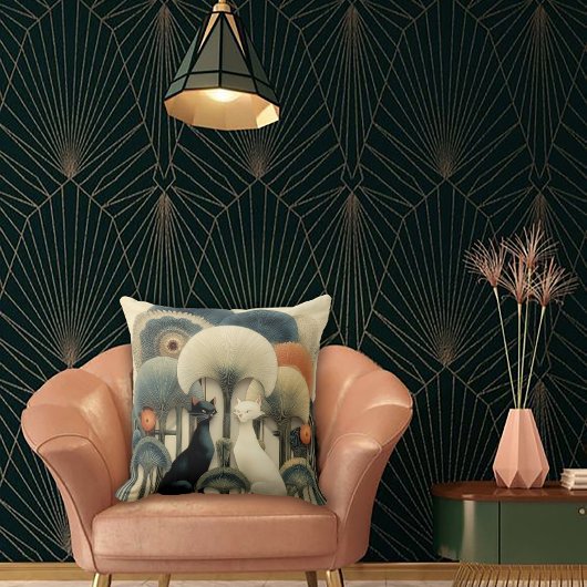 Art Deco Cats in Trees クッション