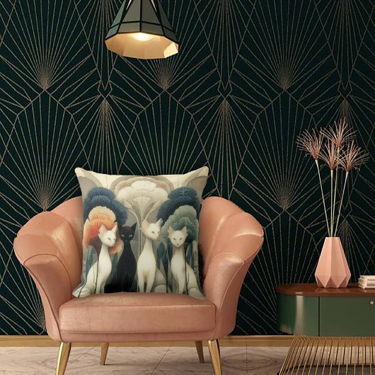 Art Deco Cats in Trees クッション