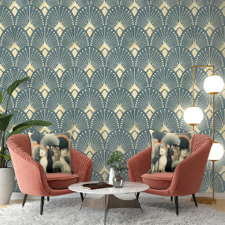 Art Deco Cats in Trees クッション