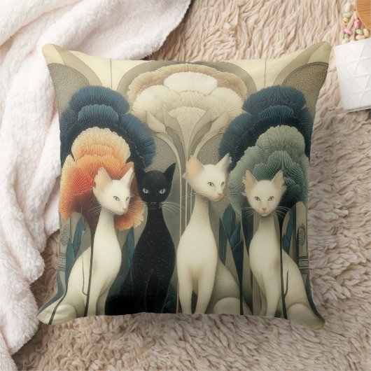Art Deco Cats in Trees クッション (ブランケット)