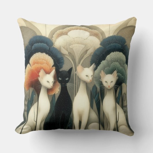 Art Deco Cats in Trees クッション (正面)