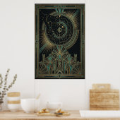 Art Deco Celestial Astrolabe Poster | Gold Teal ポスター (キッチン)