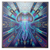 Art Deco Celestial Jellyfish Deep Sea Glow Ceramic タイル (正面)