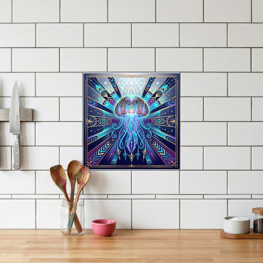 Art Deco Celestial Jellyfish Deep Sea Glow Ceramic タイル