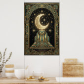 Art Deco Celestial Moon Ziggurat Poster | Gold Tea ポスター (キッチン)