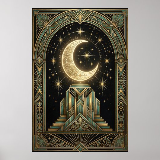 Art Deco Celestial Moon Ziggurat Poster | Gold Tea ポスター (正面)