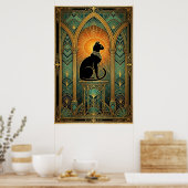 Art Deco Celestial Solstice Cat Wall Art ポスター (キッチン)
