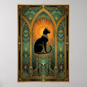 Art Deco Celestial Solstice Cat Wall Art ポスター (正面)