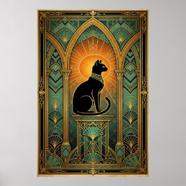 Art Deco Celestial Solstice Cat Wall Art ポスター