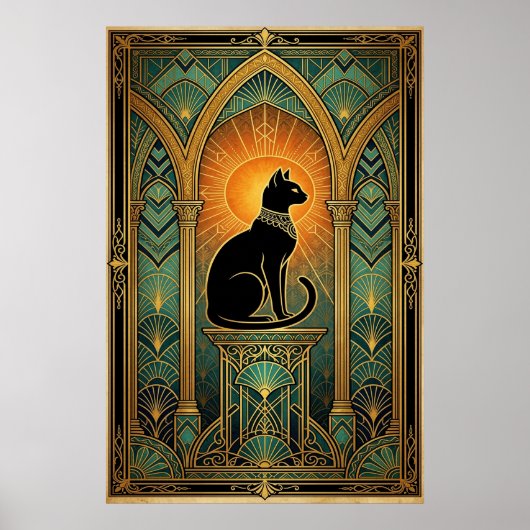 Art Deco Celestial Solstice Cat Wall Art ポスター (正面)