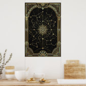 Art Deco Celestial Star Chart Poster | Gold Teal  ポスター (キッチン)