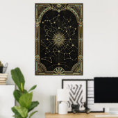 Art Deco Celestial Star Chart Poster | Gold Teal  ポスター (ホームオフィス)